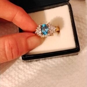 Gen Swiss Blue Topaz 14KT Gold Plated Ring!